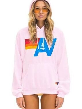 Aviator Nation Pink Hoodie with Rainbow AV Logo